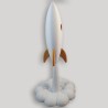 Statuette fusée Bitcoin sur son nuage de décollage - impression 3D blanche pour bureau ou étagère