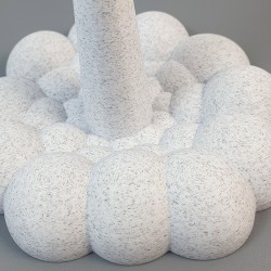 Détail du socle nuage de la statuette fusée Bitcoin - texture de fumée de décollage imprimée en 3D