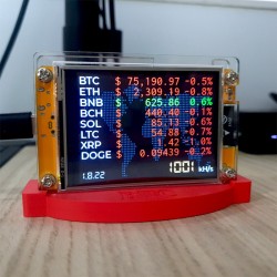 Socle NM Miner BTC en fonctionnement - le mineur allumé sur son support rouge