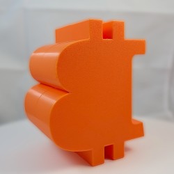 Tirelire Bitcoin vue de trois quarts arrière - volume et finition de l'impression 3D
