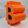 Tirelire Bitcoin en impression 3D - tirelire orange en forme de logo BTC avec fente à pièces