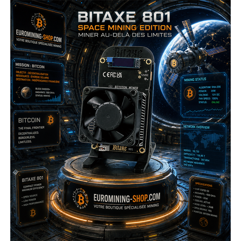 Bitaxe 801 - solo miner Bitcoin haute performance pour miner depuis chez soi