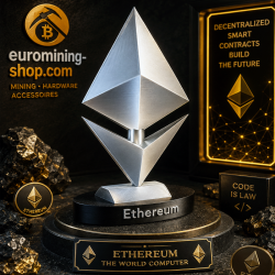 Trophée Ethereum en impression 3D - logo ETH en losange sur socle gravé Ethereum