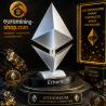 Trophée Ethereum en impression 3D - logo ETH en losange sur socle gravé Ethereum