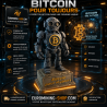 Statuette robot Bitcoin pour toujours - robot en impression 3D avec logo BTC sur le torse, sur socle gravé