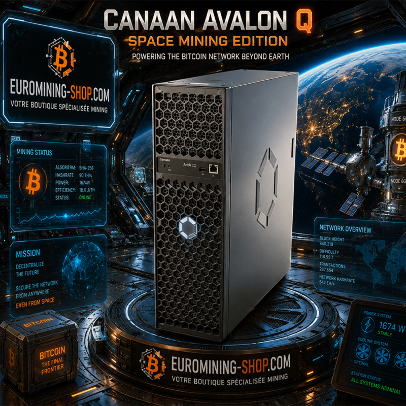 Canaan Avalon Q - mineur Bitcoin ASIC 90 TH/s 1674 W au format tour pour le minage à domicile