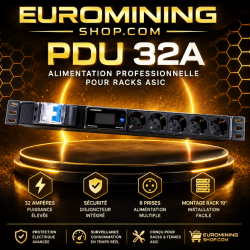 PDU 32 A 8000 W au format rack 19 pouces pour alimenter une ferme de minage