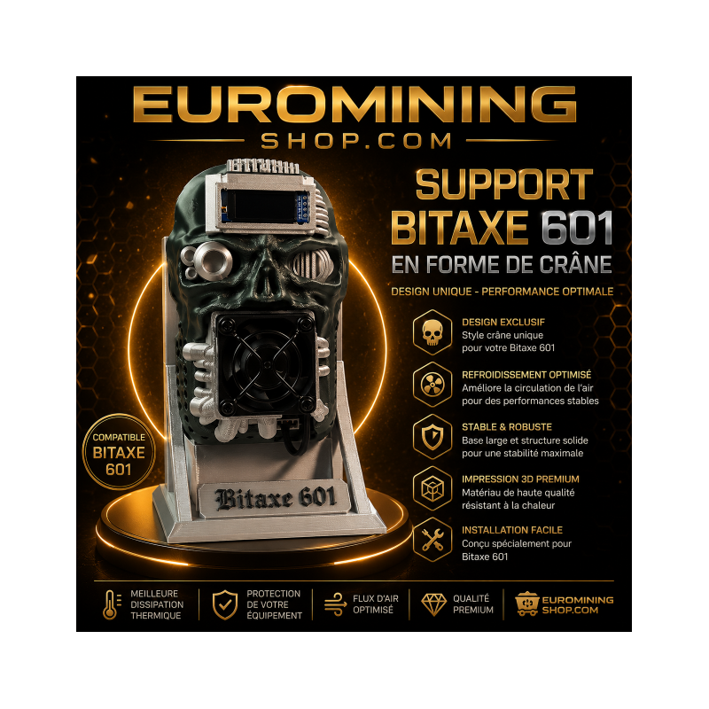 Socle tête de mort pour Bitaxe 601 et 602 - support crâne imprimé en 3D