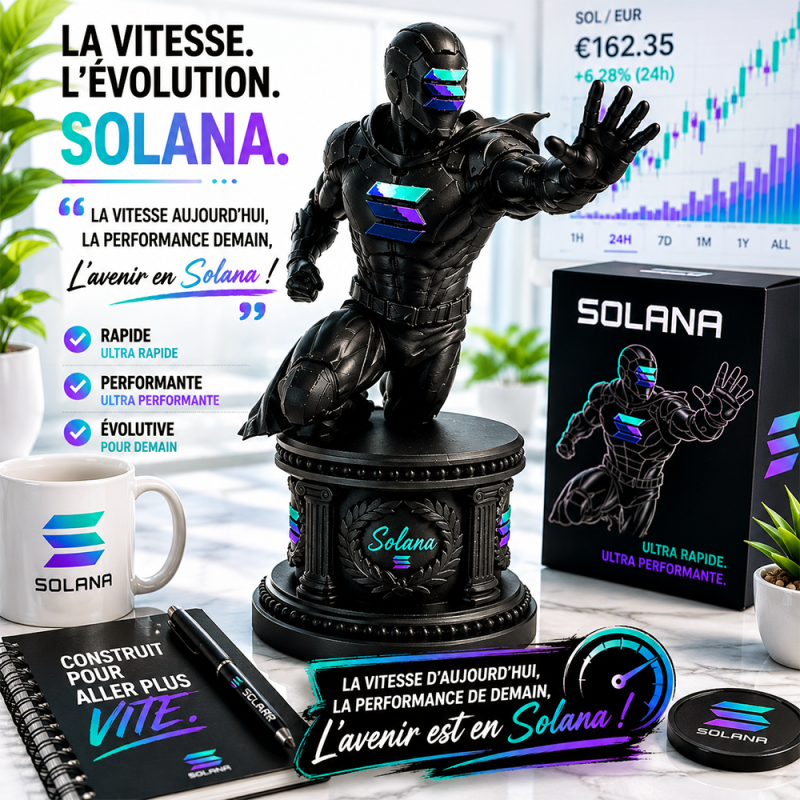 Statuette Solana en impression 3D - personnage futuriste sur socle gravé Solana