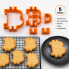 Lot de 5 emporte-pièces Bitcoin en situation - biscuits au logo BTC sortis du four