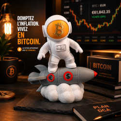 Statuette astronaute Bitcoin sur sa fusée - impression 3D, plusieurs dimensions au choix
