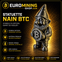 Statuette nain bitcoin en impression 3D - nain de jardin tenant un jeton Bitcoin, plusieurs couleurs au choix
