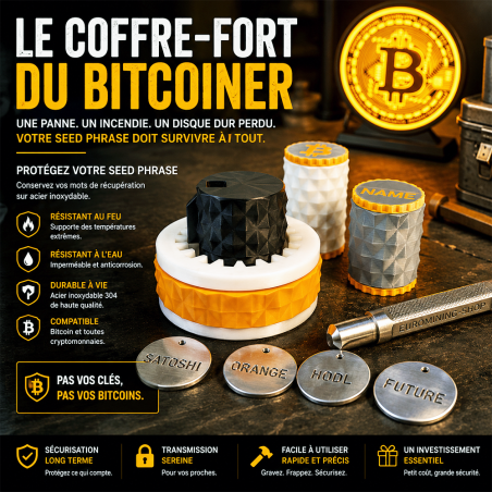 Gabarit de poinçonnage de seed phrase - le coffre-fort du bitcoiner pour sauvegarder ses 24 mots