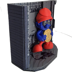 Fresque schtroumpf Bitcoin vue de trois quarts - profondeur du rack de mineurs imprimé en 3D