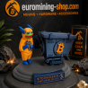 Statuette Bitcoin Hyper en impression 3D - personnage orange poussant un wagonnet de mine au logo BTC