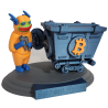 Statuette Bitcoin Hyper vue de face - le personnage orange pousse le wagonnet bleu au logo Bitcoin