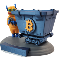 Statuette Bitcoin Hyper vue arrière - dos du personnage et intérieur du wagonnet