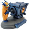 Statuette Bitcoin Hyper vue de l'autre côté - détail des roues et du wagonnet de mine imprimé en 3D