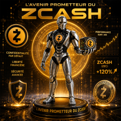 Statuette Zcash en impression 3D - androïde argenté tenant une pièce ZEC, l'avenir prometteur du Zcash
