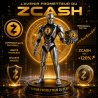 Statuette Zcash en impression 3D - androïde argenté tenant une pièce ZEC, l'avenir prometteur du Zcash
