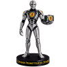 Statuette Zcash vue de face - androïde argenté sur socle noir gravé, pièce Zcash en main