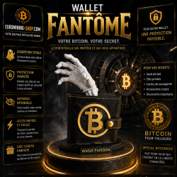 Wallet Fantôme en impression 3D - coffre noir au logo Bitcoin doré et main fantomatique