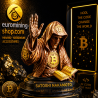 Figurine Satoshi Nakamoto jurant sur le livre blanc - statuette cuivrée en impression 3D