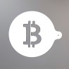 Pochoir Bitcoin en impression 3D - gabarit ovale au logo BTC ajouré avec languette de prise en main
