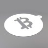 Pochoir Bitcoin vu de dessus - découpe du logo BTC pour décoration de café et de pâtisserie