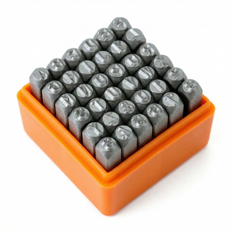 Coffret de 37 poinçons métal à frapper - lettres A-Z, chiffres 0-9 et symboles de 3 mm