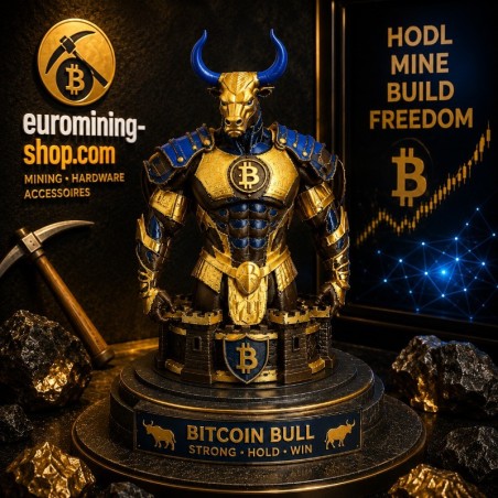 Buste taureau Bitcoin en impression 3D - guerrier doré à tête de taureau, hodl mine build freedom