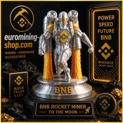Rocketman BNB en impression 3D - personnage argenté propulsé par ses réacteurs sur socle BNB