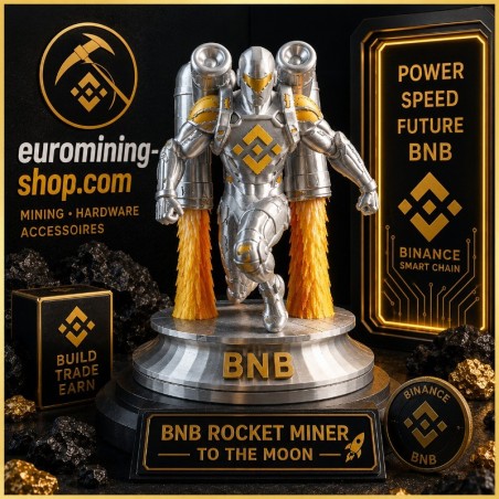 Rocketman BNB en impression 3D - personnage argenté propulsé par ses réacteurs sur socle BNB