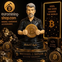 Statuette Michael Saylor tenant un Bitcoin - buste en impression 3D sur socle gravé