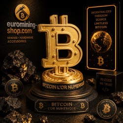 Trophée Bitcoin l'or numérique - logo BTC doré sur socle gravé, impression 3D