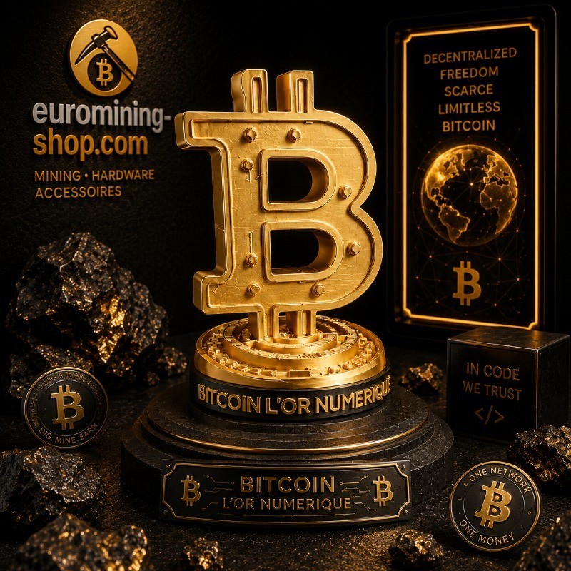 Trophée Bitcoin l'or numérique - logo BTC doré sur socle gravé, impression 3D