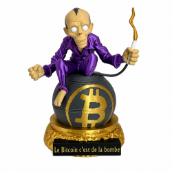 Statuette Bitcoin c'est de la bombe de face - logo Bitcoin doré en relief, décoration crypto imprimée en 3D