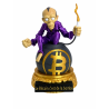 Statuette Bitcoin c'est de la bombe vue de face - bombe noire au logo Bitcoin doré sur socle doré, décoration crypto 3D
