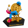 Statuette le Bitcoin est en weekend - le BTC en casquette et baskets assis sur son siège doré, socle gravé