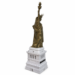Statuette Bitcoin la Liberté vue de dos - dos du drapé et détail du socle du piédestal