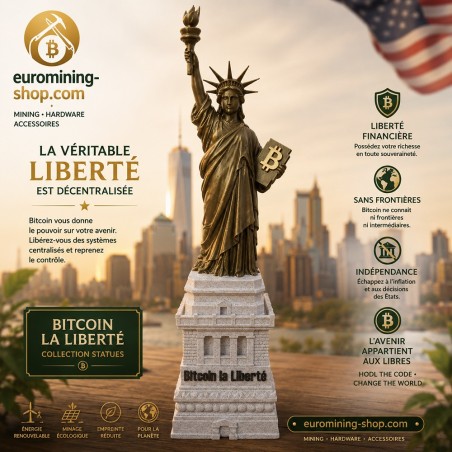 Statuette le Bitcoin c'est la liberté - la Statue de la Liberté brandissant sa torche et la tablette au logo BTC