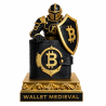 Wallet Médiéval de face : chevalier en armure noir et or dressant son bouclier Bitcoin