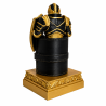 Dos de la statuette Wallet Médiéval : armure dorée du chevalier et coutures du portefeuille