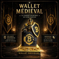 Statuette Wallet Médiéval en impression 3D : chevalier gardien d'un portefeuille Bitcoin noir et or