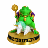 pepecoin the frog vu de face, socle doré gravé Pépé the Frog jonché de pièces
