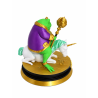pepecoin the frog de profil : masse dorée levée et crinière turquoise de la licorne