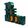 le Bitcoin to the moon de trois quarts droite : relief des lettres imprimées en 3D