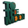 le Bitcoin to the moon de trois quarts gauche : profondeur du lettrage et sigles Bitcoin