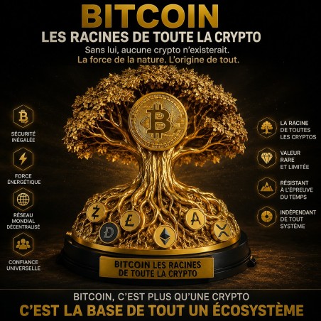 Statuette Les racines de toutes les cryptomonnaies en impression 3D dorée - Euro Mining Shop