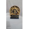 Trophée pour le minage Bitcoin en impression 3D dorée, socle noir gravé BITCOIN MINING